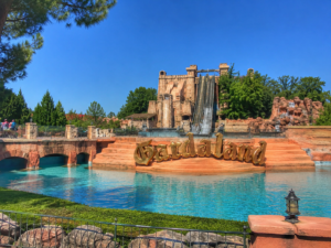 Gardaland theme park Lake Garda Italy amusement park entrance and water attraction