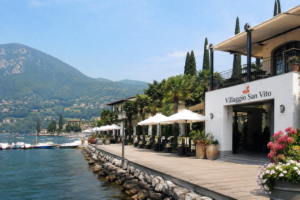 Villaggio San Vito on Lake Garda waterfront with marina, promenade and mountain views